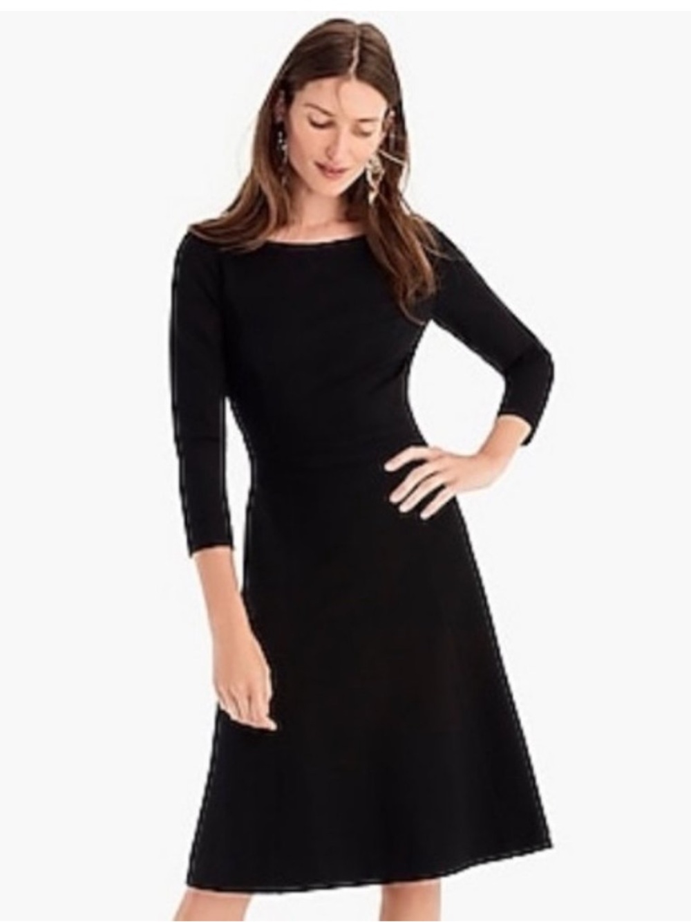 New J. Crew Fit & Flare Black 3/4 Sleeve Stretch Pointe Dress Size 12